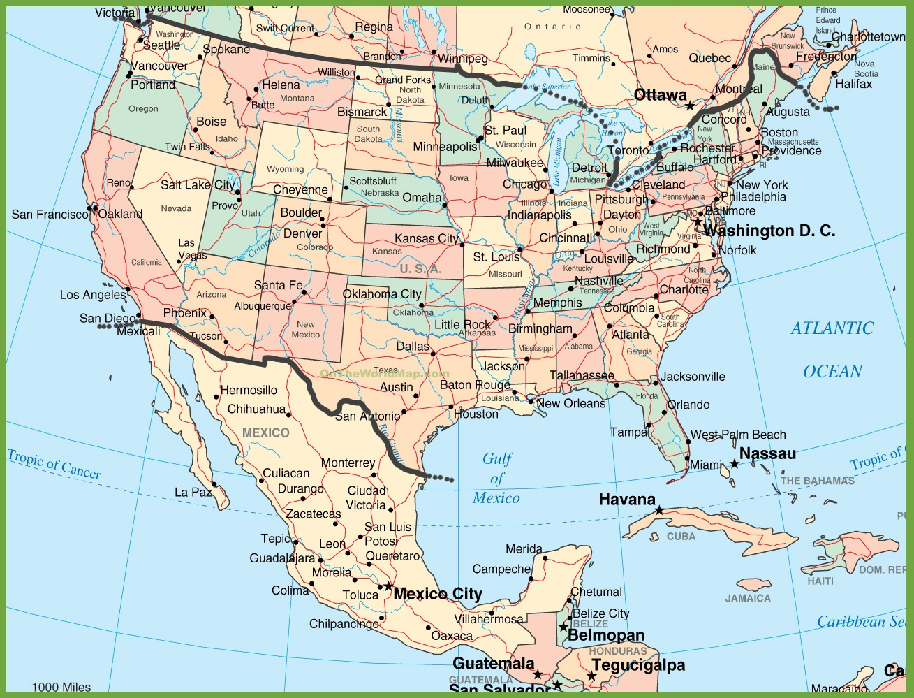 Usa And Mexico Map - Ontheworldmap throughout Printable Map of USA and Mexico