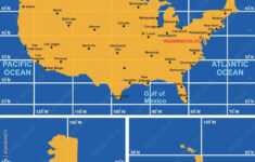 Usa Map Infographic Diagram With All Surrounding Oceans Main pertaining to Us Map With Longitude And Latitude Printable