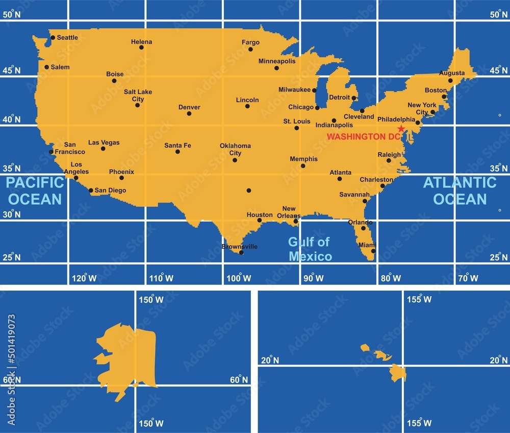 Usa Map Infographic Diagram With All Surrounding Oceans Main pertaining to Us Map With Longitude And Latitude Printable