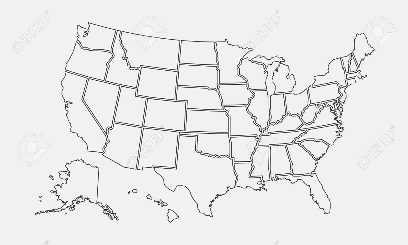 Usa Map Outline. United States Vector Blank Map. Us Line Map regarding Printable Outline Map of the United States