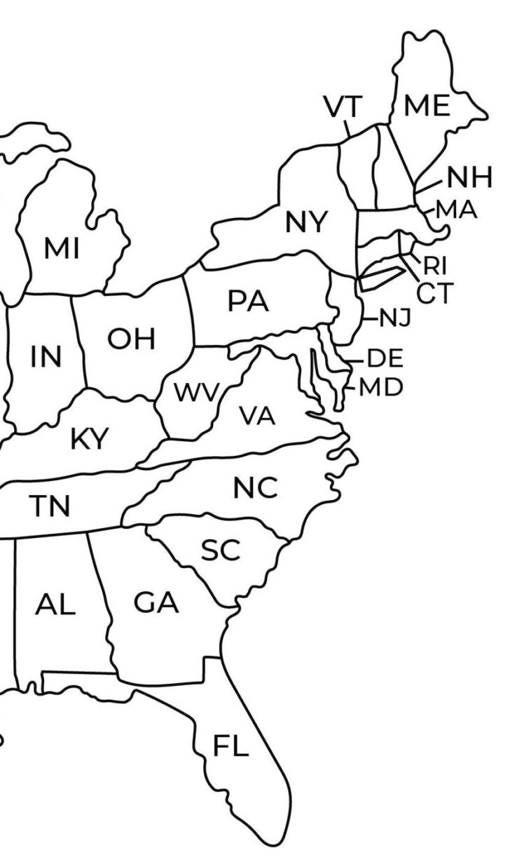 Printable Map of East Coast States