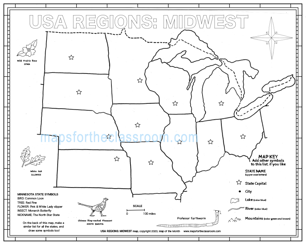 Usa Regions – Midwest intended for Midwest States and Capitals Map Printable