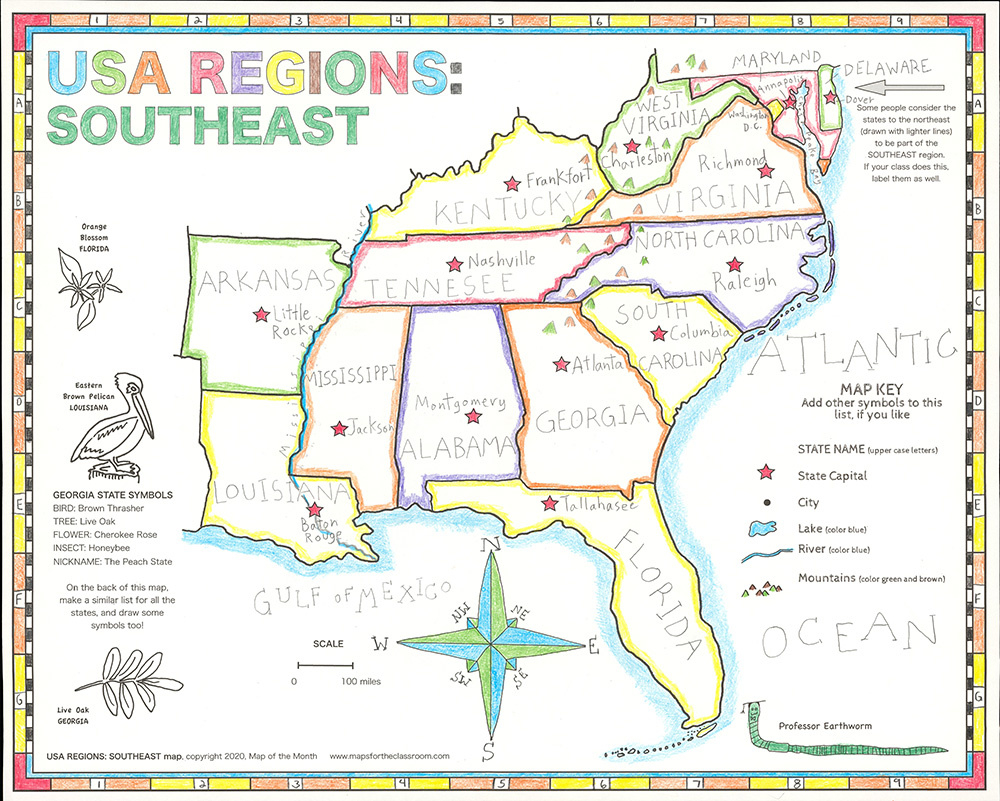 Usa Regions – Southeast inside Free Printable Southeast Region States and Capitals Map Printable