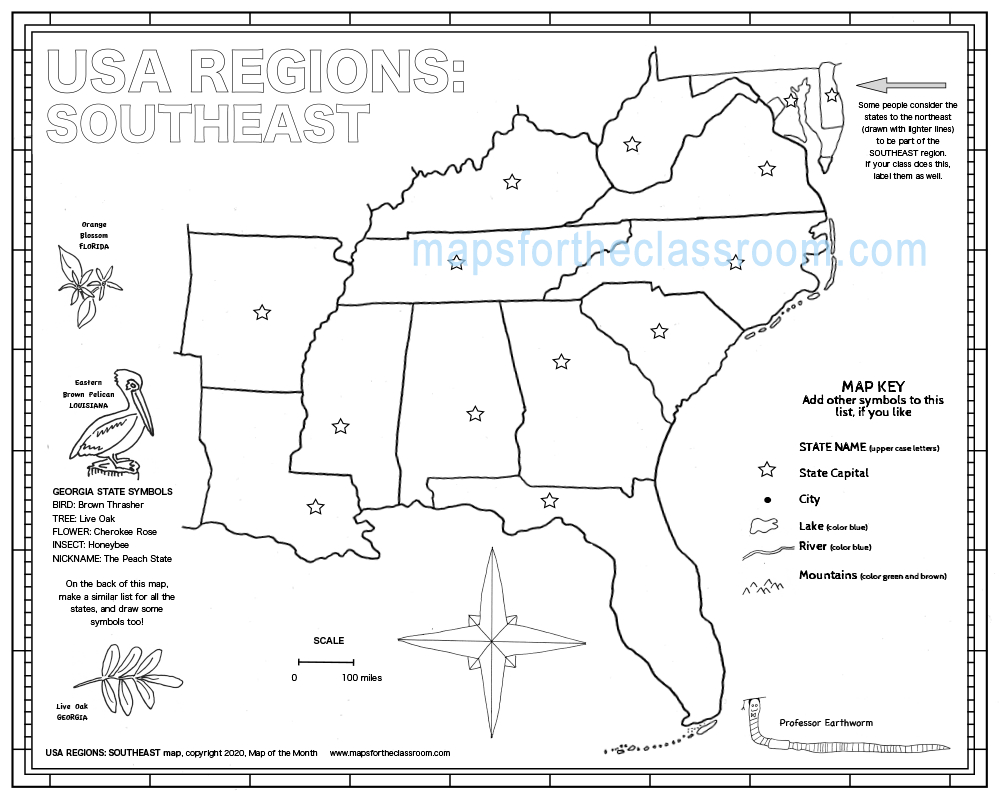 Usa Regions – Southeast regarding Free Printable Southeast Region States and Capitals Map Printable