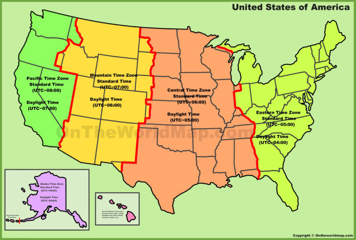 Printable Time Zone Map of USA
