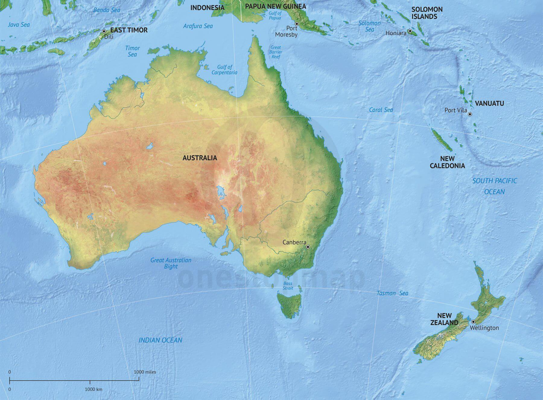 Vector Map Australia - New Zealand Relief | One Stop Map within Free Printable Map of Australia and New Zealand