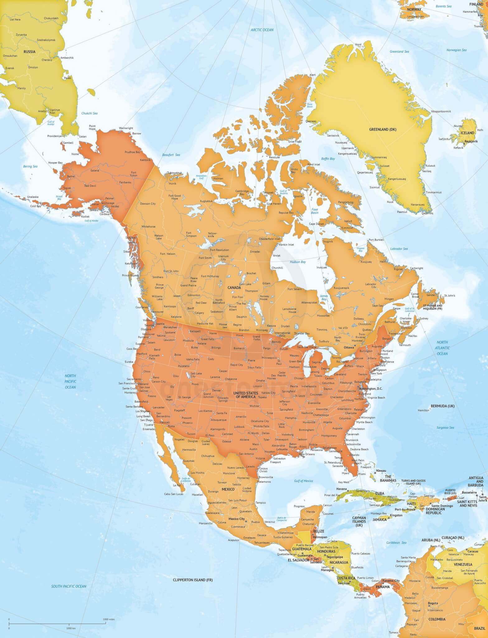 Vector Map North America Bathymetry Xl | One Stop Map intended for Large Printable Map of North America