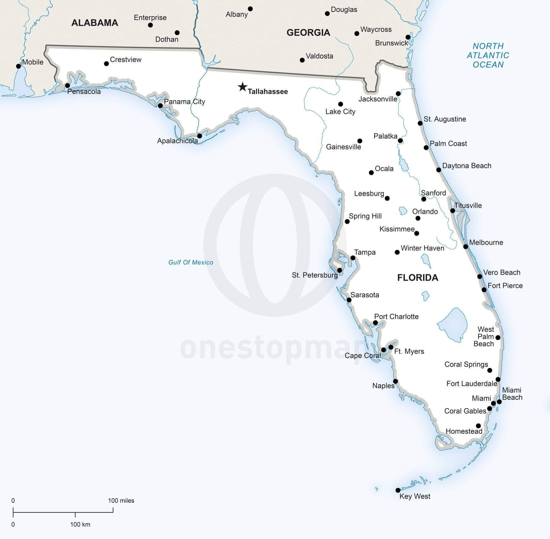 Vector Map Of Florida Political | One Stop Map for Free Printable Map Of Florida With Cities