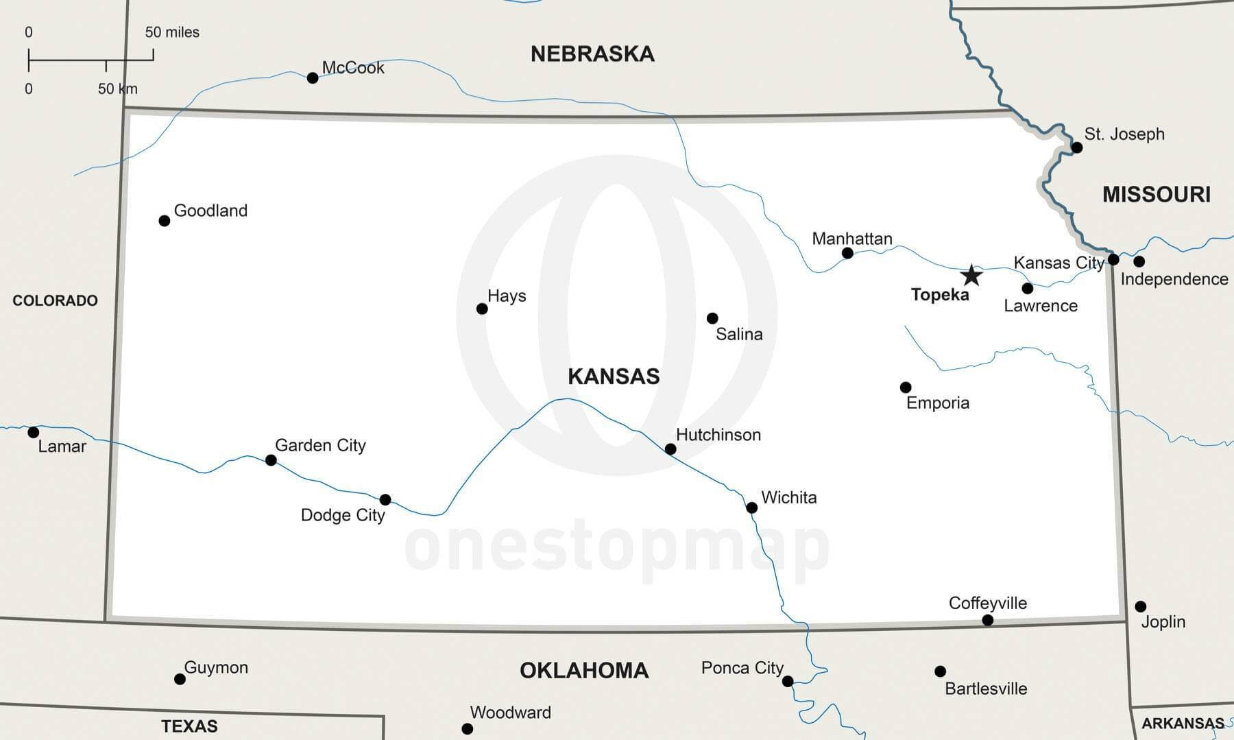 Vector Map Of Kansas Political | One Stop Map regarding Blank Map of Kansas City