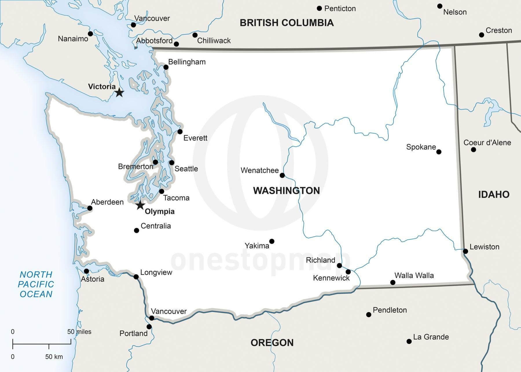 Vector Map Of Washington Political | One Stop Map within Free Printable Map Of Washington State