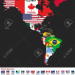 Vektor Illustration Von Nord  Und Südamerika Mit Land Namen Und Pertaining To North And South America Map With Flags