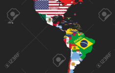Vektor-Illustration Von Nord- Und Südamerika Mit Land Namen Und pertaining to North And South America Map With Flags