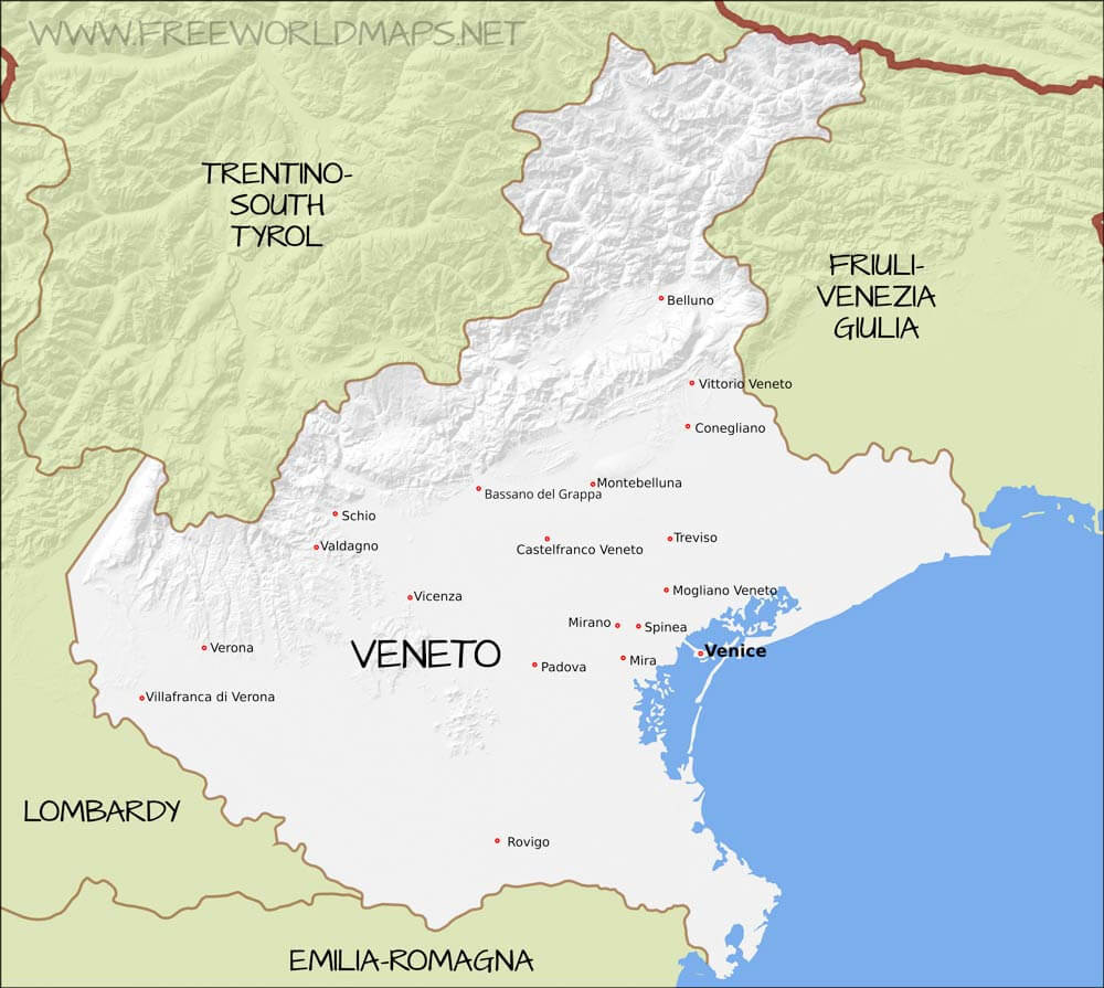 veneto physical map in map of veneto region italy Veneto Physical Map in Map Of Veneto Region Italy