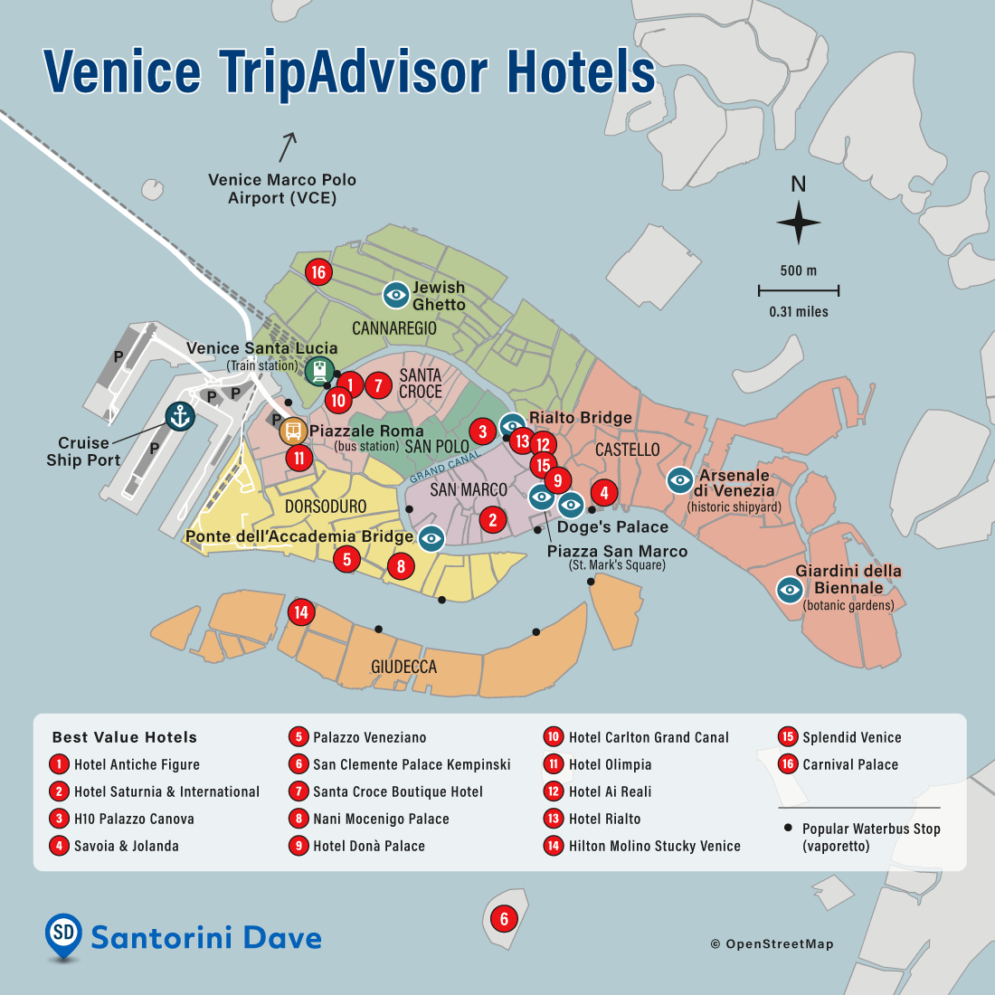 Venice Hotel Map intended for Map of Hotels In Venice Italy
