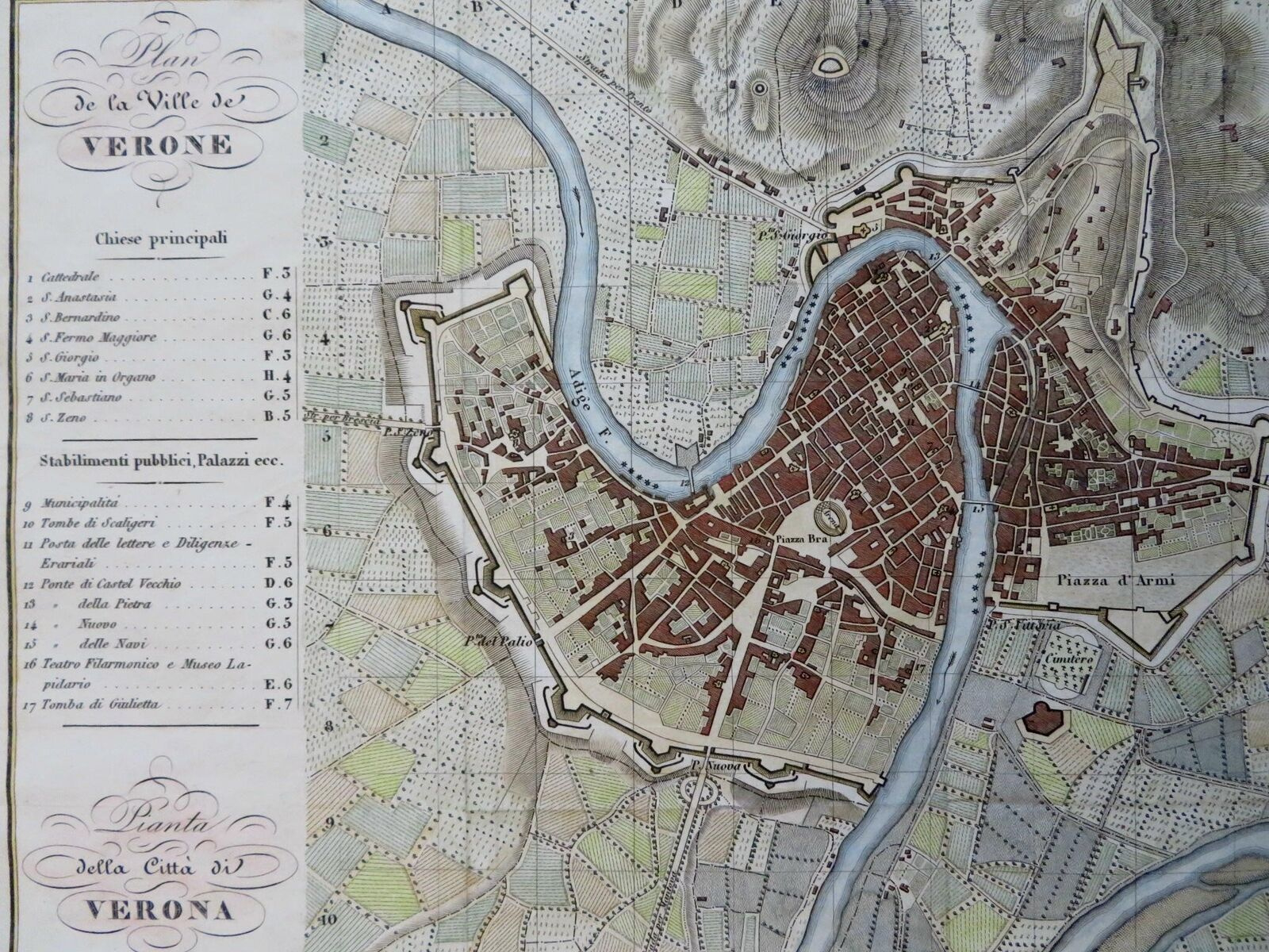 Verona Italy Italia Detailed City Plan 1842 Allodi Scarce Engraved within City Map of Verona Italy