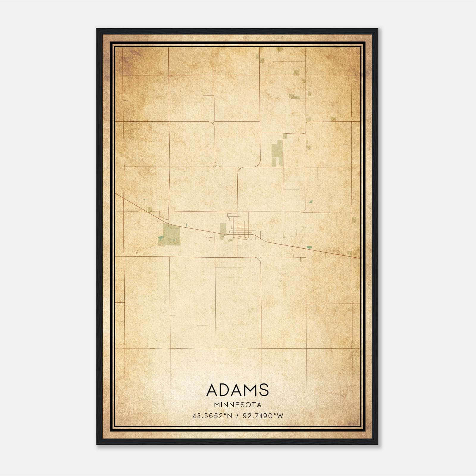 Vintage Adams Minnesota Map Poster, Adams Mn City Road Wall Art Print - Custom Maps &amp;amp; Posters regarding Adams Printable Maps