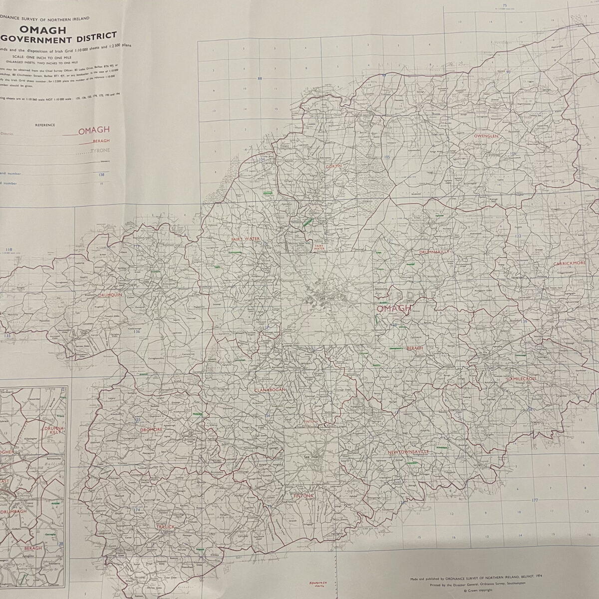Vintage Townland Ordnance Survey Map Of Omagh - On The Square Emporium with Map Of Omagh Northern Ireland