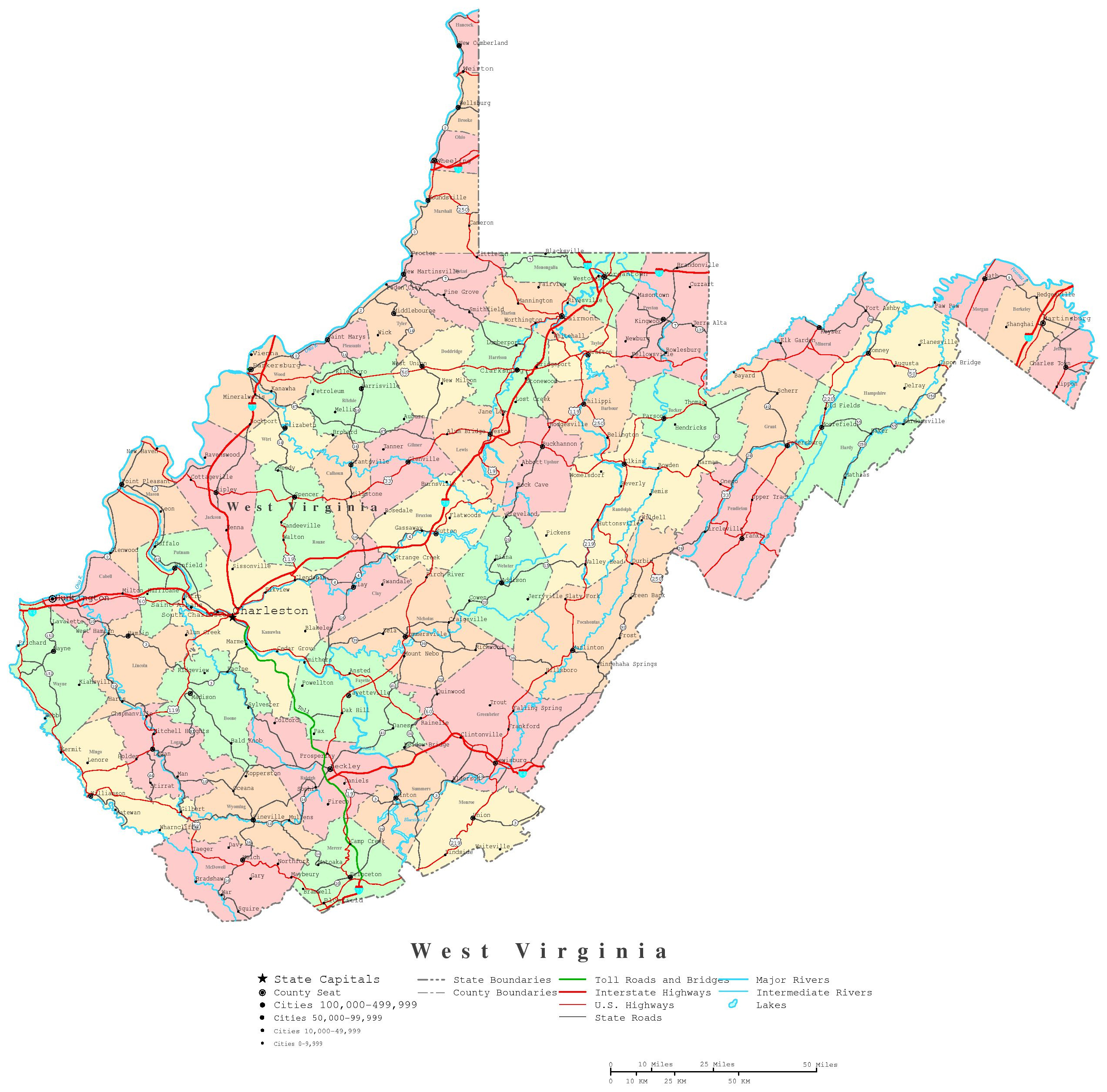 West Virginia Printable Map with regard to Free Printable Map Of West Virginia