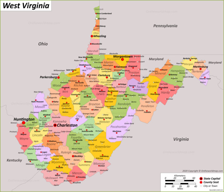 Free Printable Map of West Virginia