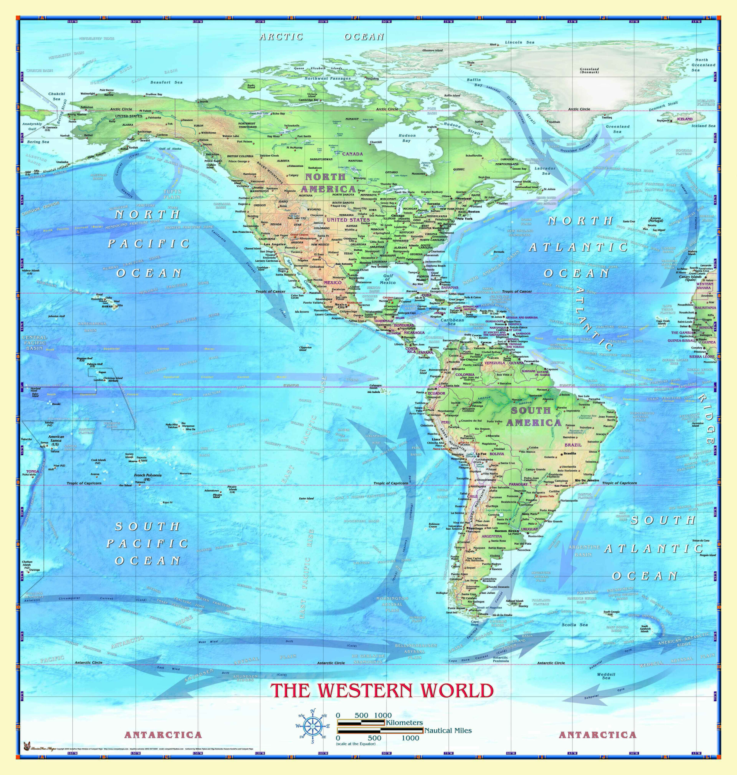 Western Hemisphere Physical Wall Mapcompart - The Map Shop with regard to Map Of Western Hemisphere With Latitude And Longitude