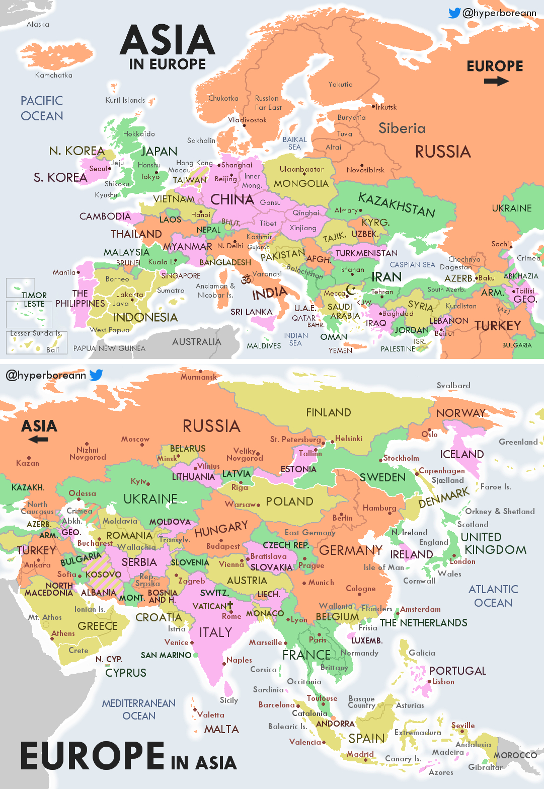 What If Europe And Asia Switched Places? (+ Link To Individual in Map Of Countries In Asia And Europe