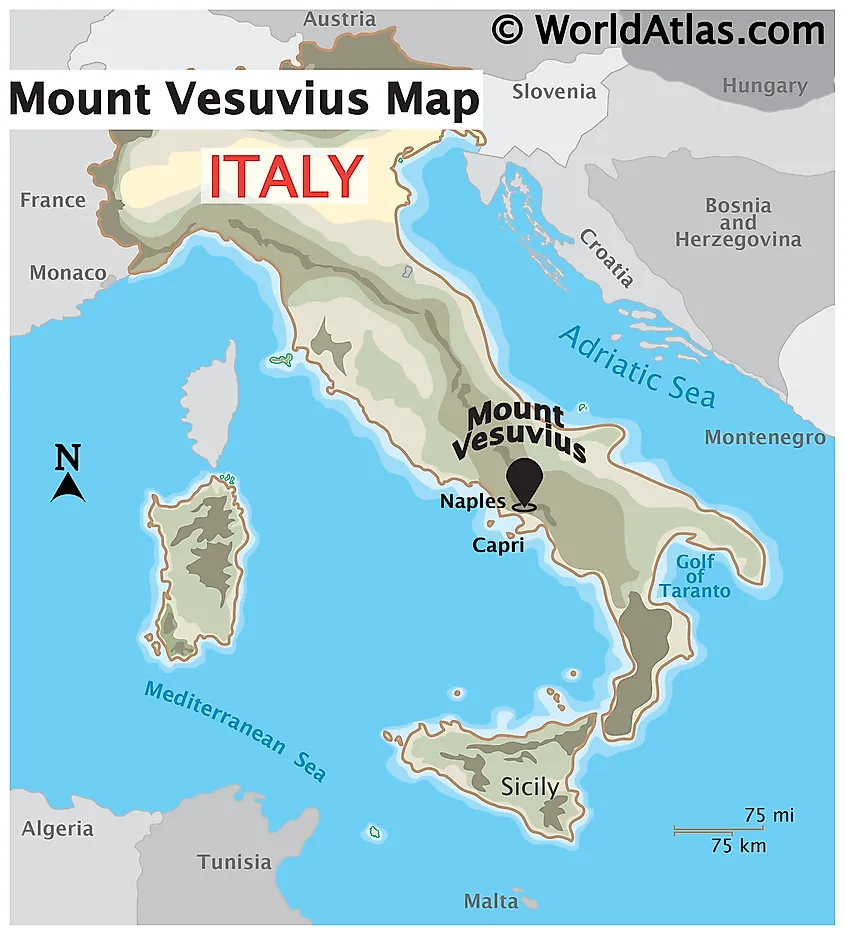 Where Is Mount Vesuvius? - Worldatlas in Map Of Italy Mount Vesuvius