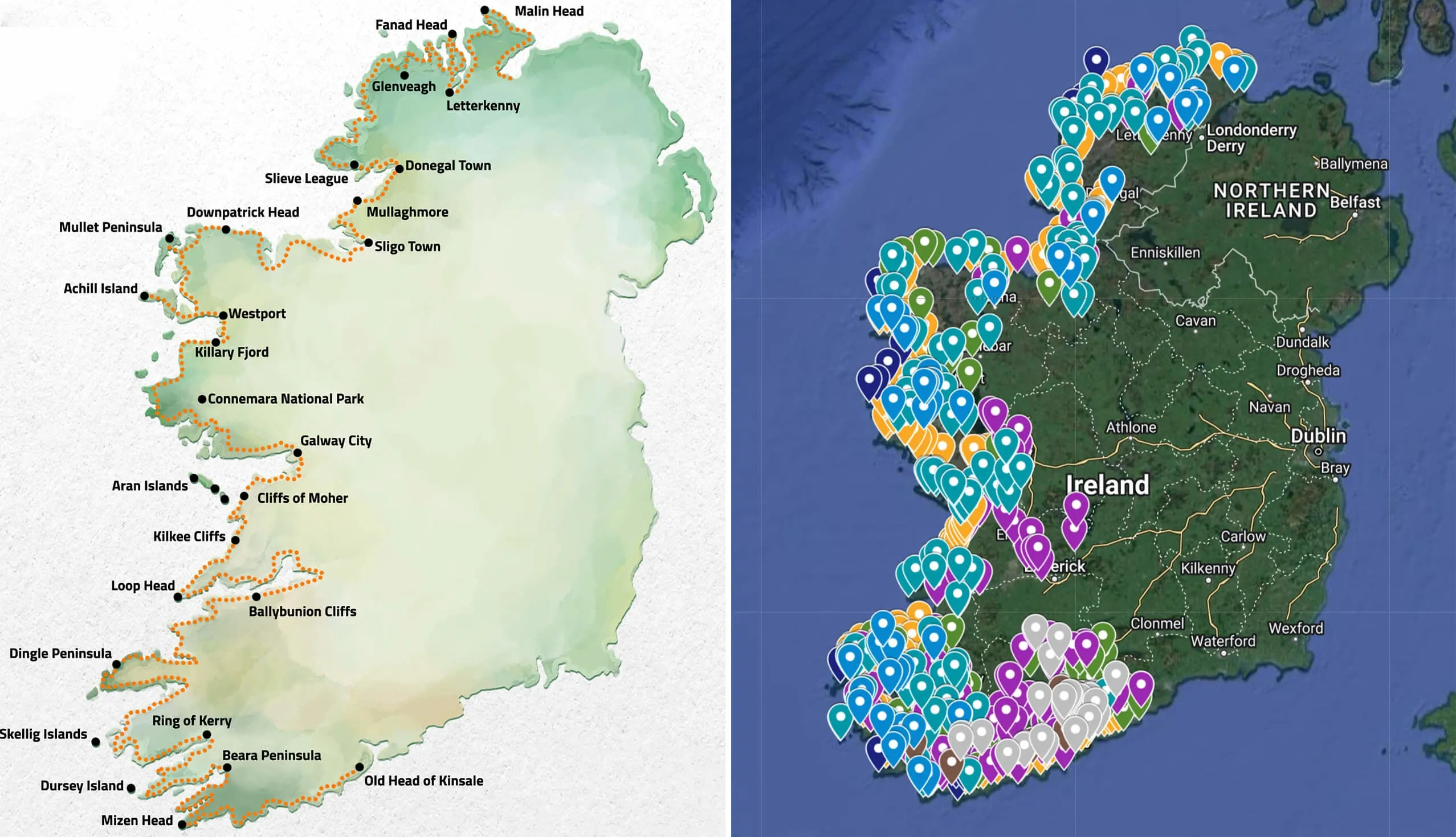 Wild Atlantic Way Map (Interactive With Attractions) intended for Google Map Of Ireland And Northern Ireland