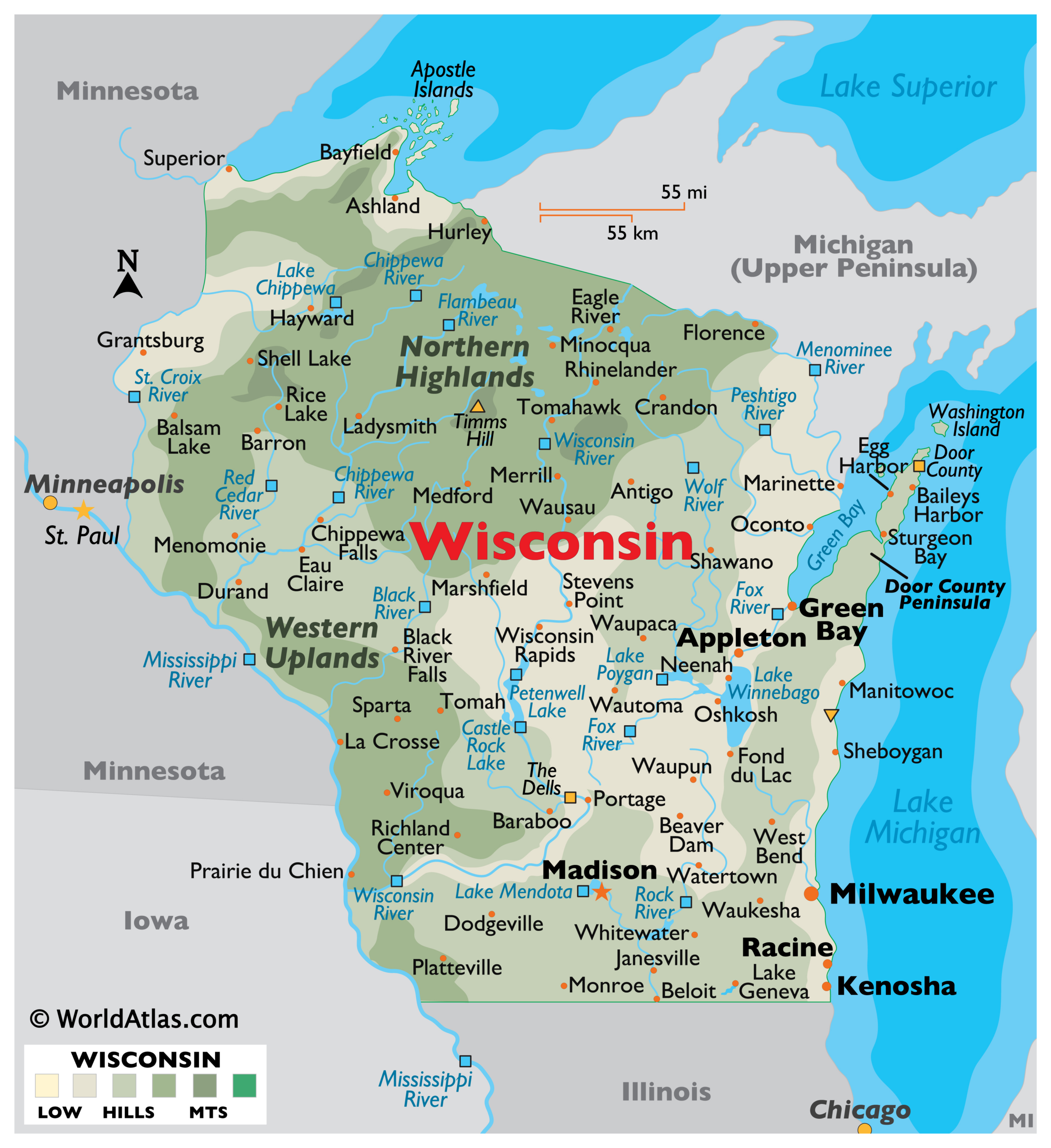 Wisconsin Maps &amp;amp; Facts - World Atlas inside Map of Northern Wisconsin