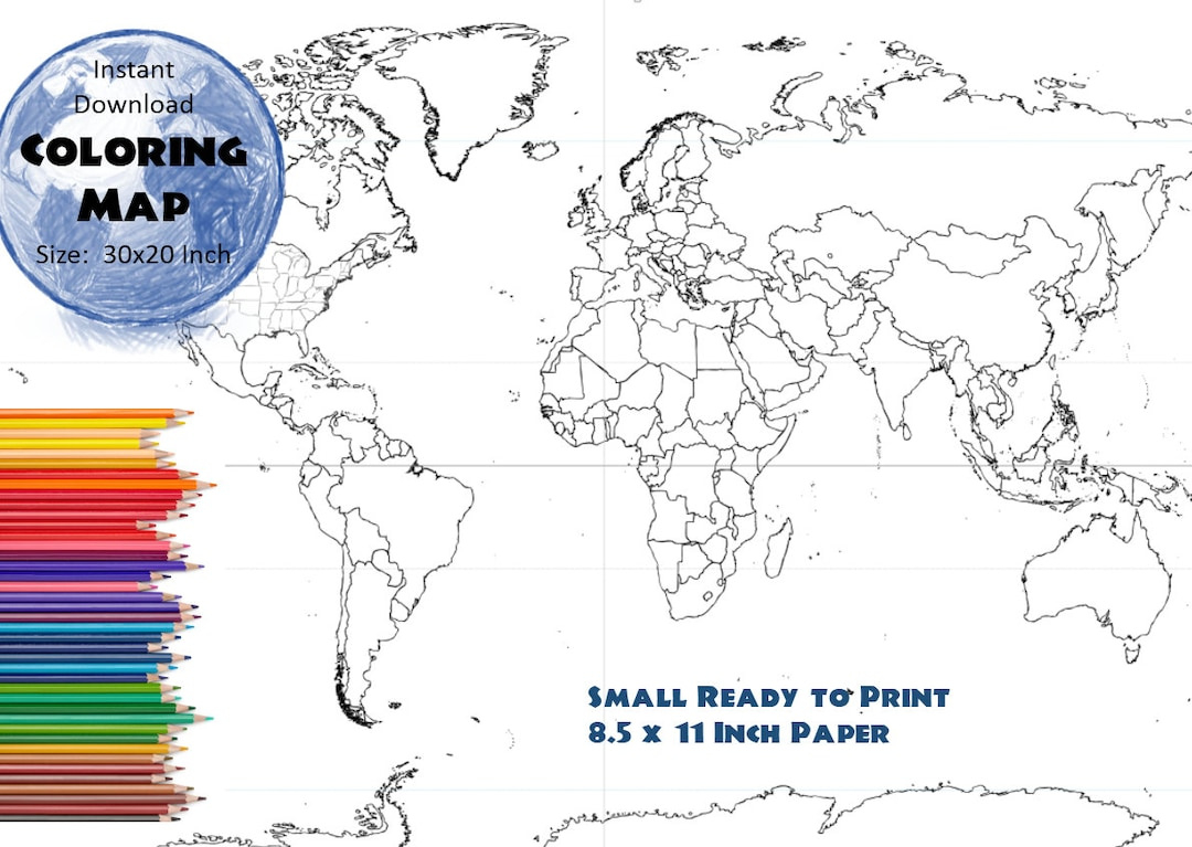World Map Coloring Page | Black &amp;amp; White Map | Countries Outline in 8 5 X 11 Printable World Map
