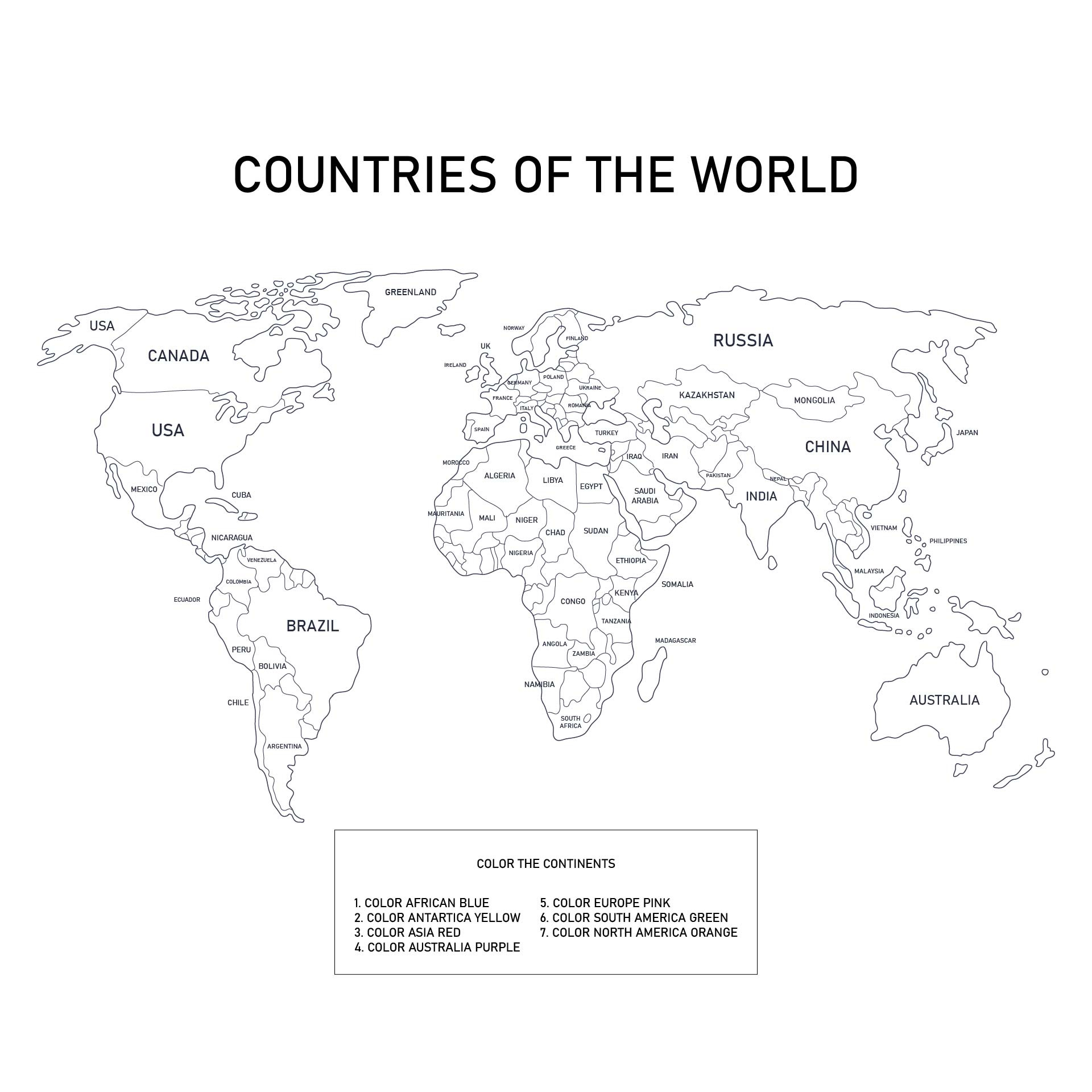 World Map Coloring Page Free Printable inside Printable World Map Coloring Page With Countries Labeled