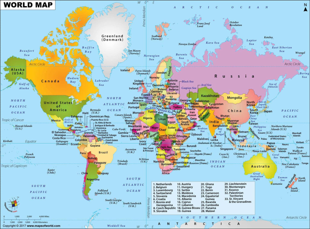 World Map Numbers Printable World Map With Countries Labeled | Adams Printable Map