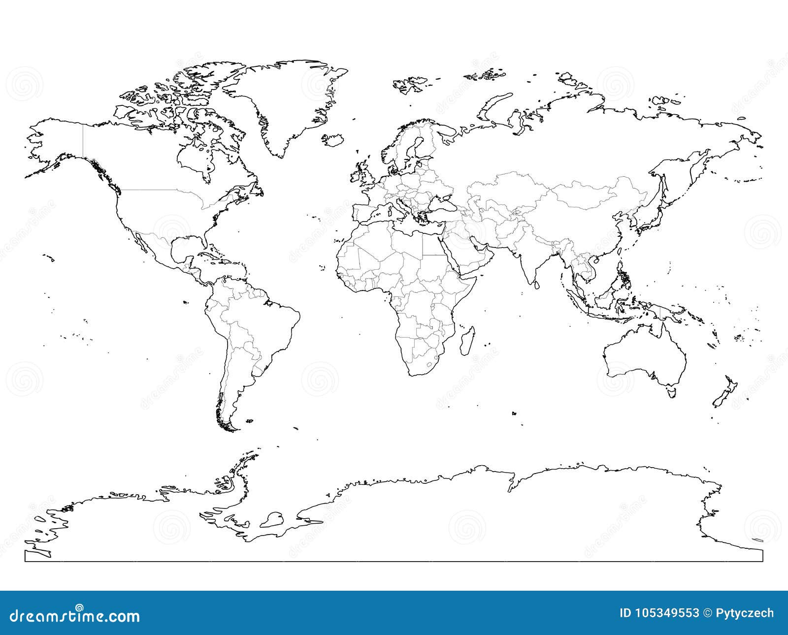 World Map Outline. Thin Country Borders Stock Vector pertaining to Black And White World Map With Countries Printable