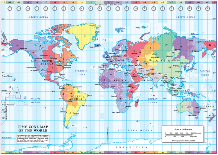 Time Zone Map of the World Printable