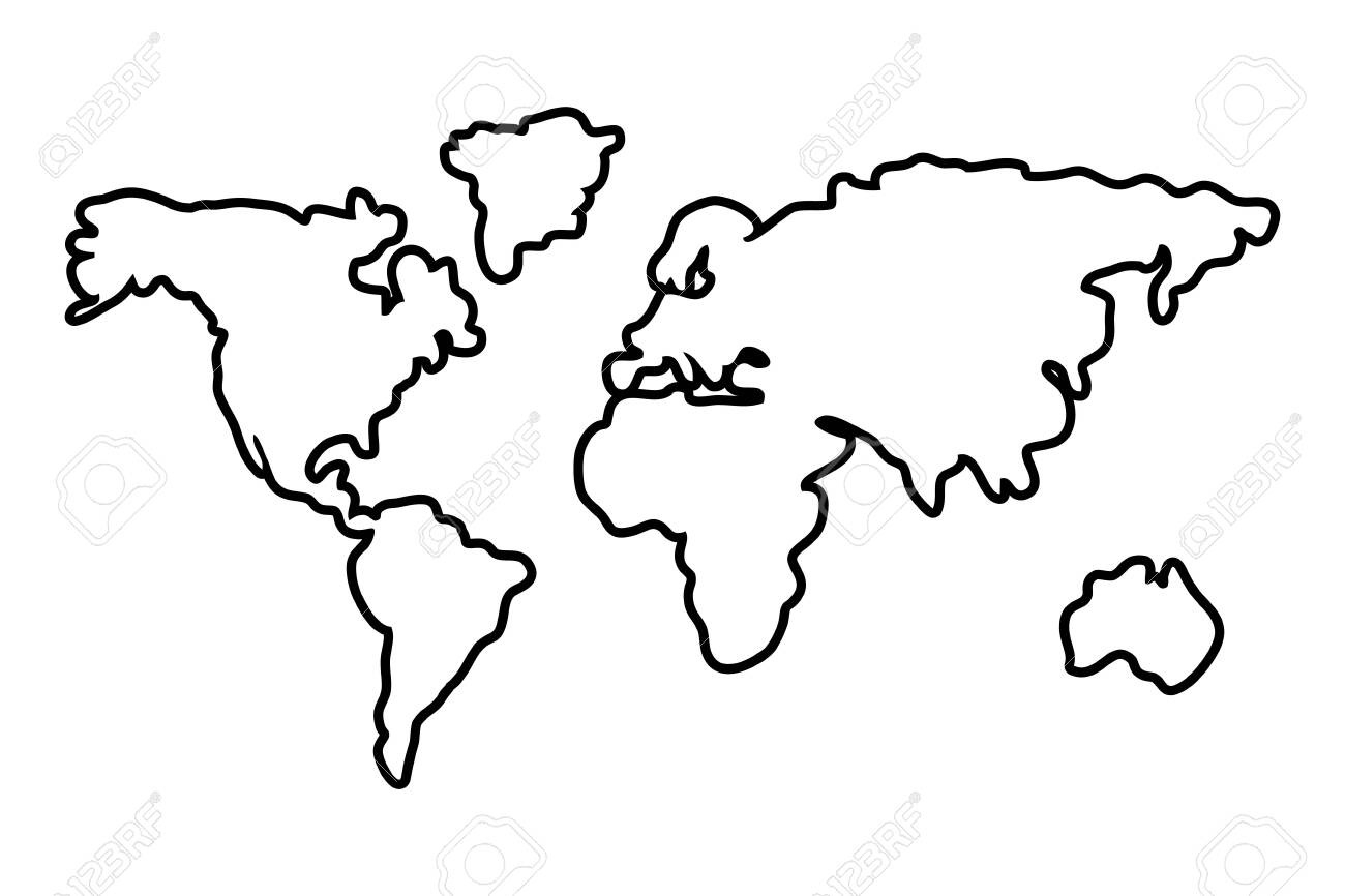 Worldwide Map Outline Continents America Asia Europe Africa for Outline Map of Europe Asia and Africa