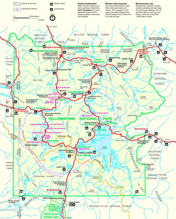 Free Printable Map of Yellowstone National Park