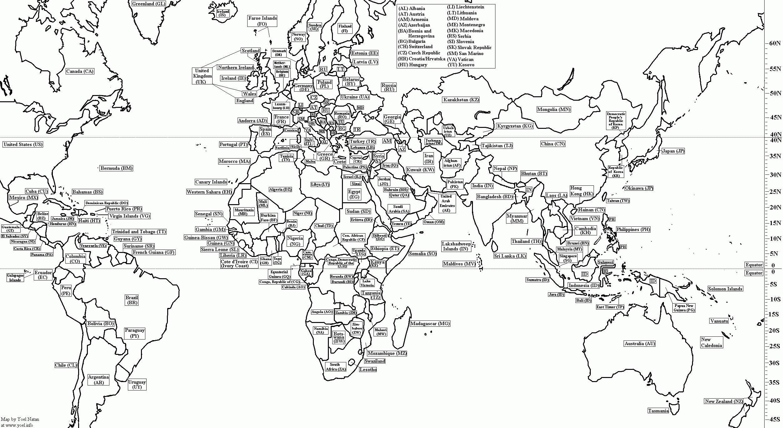 Yoel Natan Site Map in Black And White Printable World Map With Countries Labeled